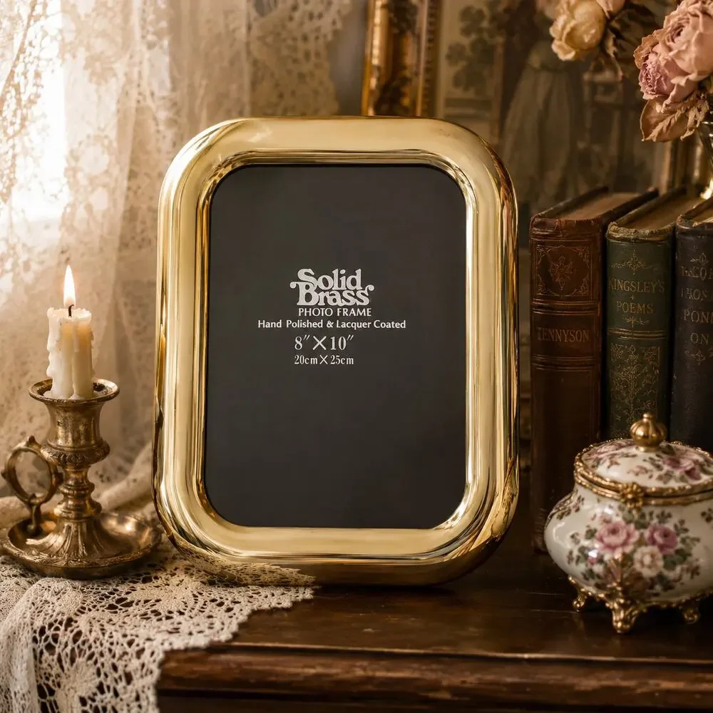 Solid Polished Brass Lacquer Coated Picture Frame Gold Vintage